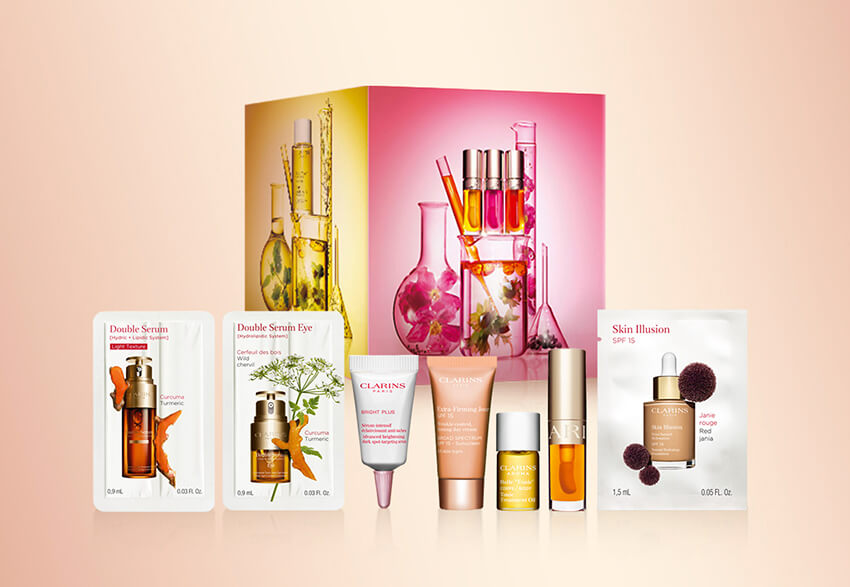 Kit de la Fábrica de belleza que incluye una caja con siete muestras de productos icónicos